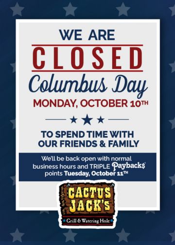 Closed on Monday, October 10th